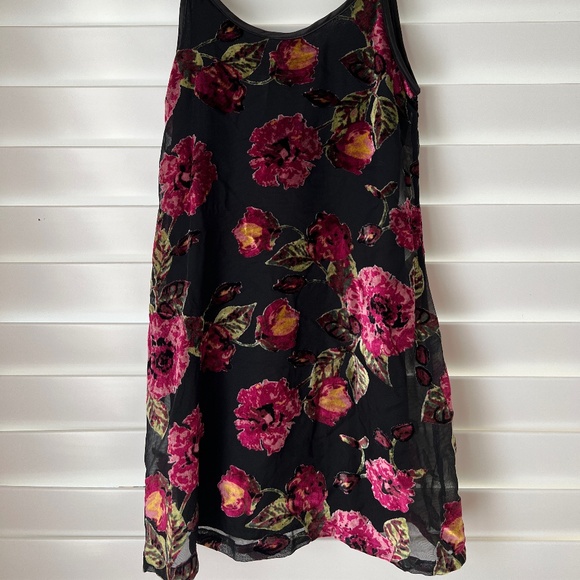 NWT XXS Francesca's Mi Ami Y2K Burnout Velvet Floral Sleeveless Mini Dress Black - Picture 2 of 6